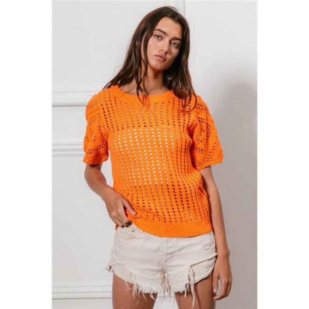 BiBi Crochet Knit Cover Up With Puff Sleeves‎